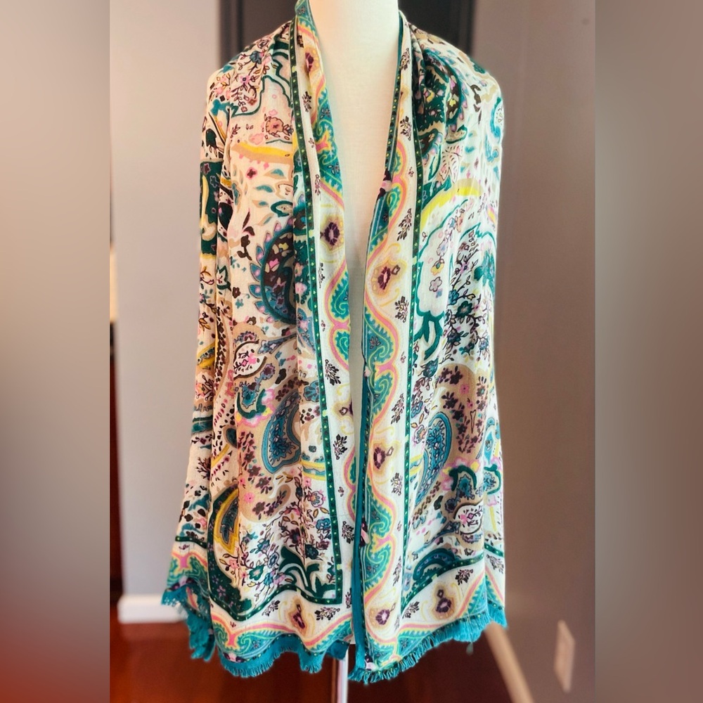 Colorful Paisley Green Fringe Boho Scarf